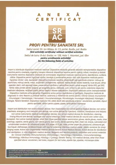 SRAC · Anexa anterioară. Anexă la versiunea anterioară a certificatului nr. 129.
