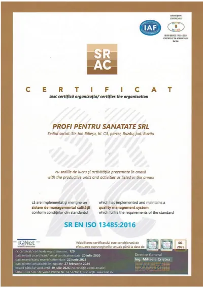 SRAC · ISO 13485:2016 (2024). Versiune anterioară, actualizată la 27.02.2024. Termen înscris: 19.07.2026.