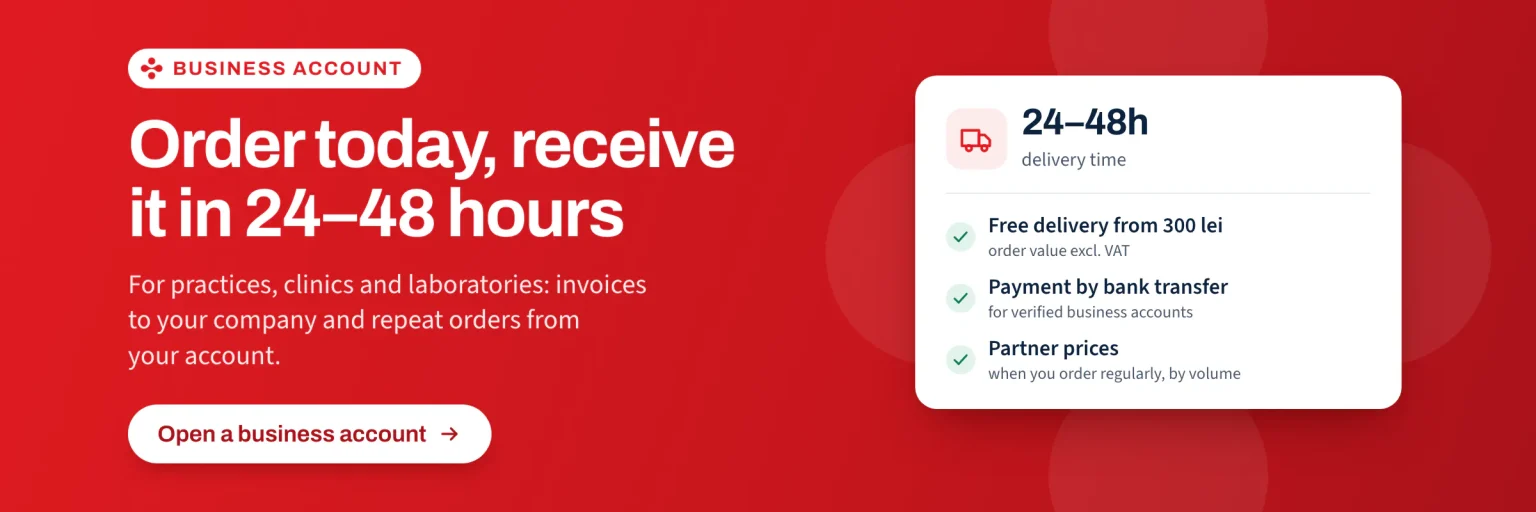 Business account: order today, receive it in 24–48 hours. Free delivery from 300 lei excl. VAT, payment by bank transfer, partner prices. Open a business account