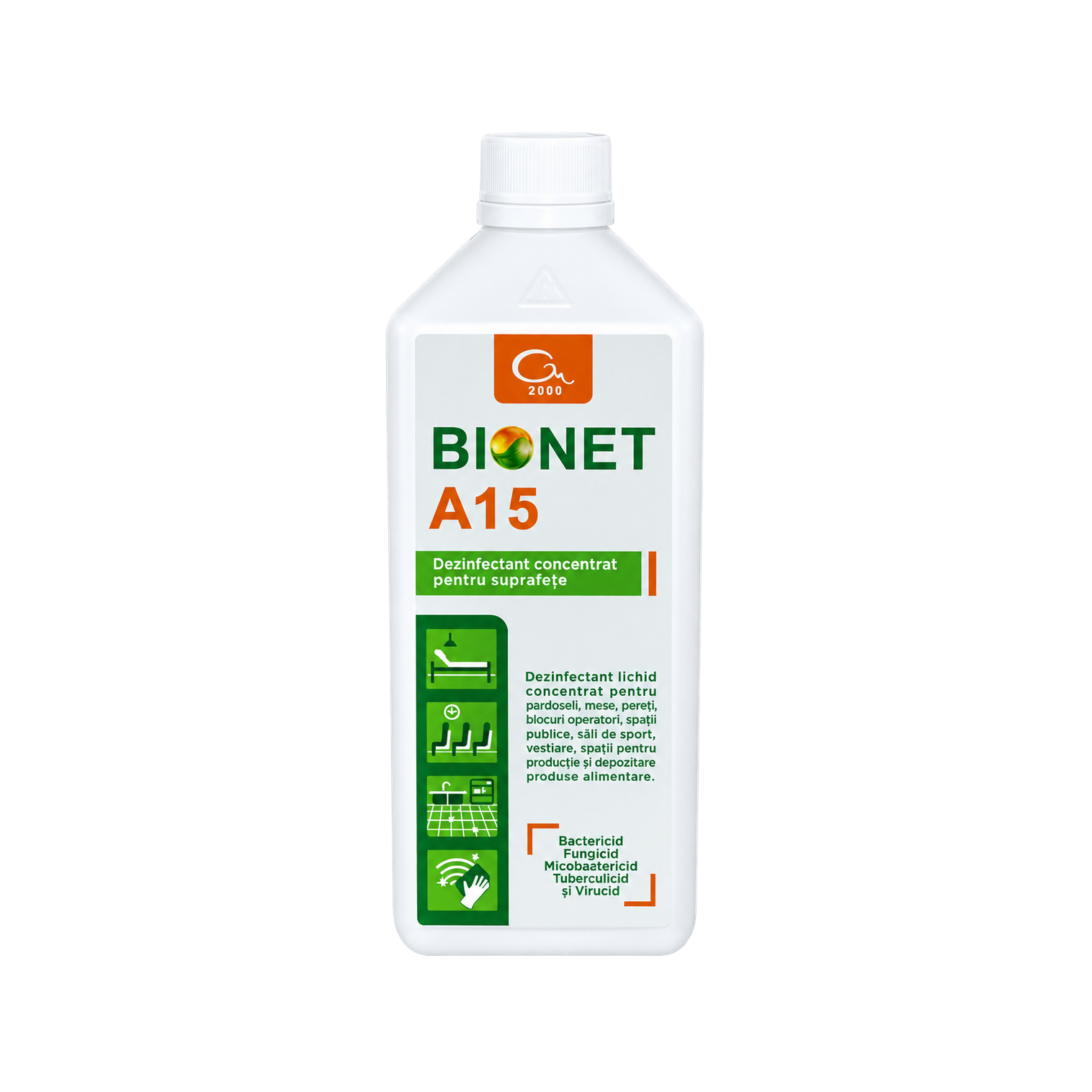 Dezinfectant concentrat pentru suprafete, Bionet A15, 1L