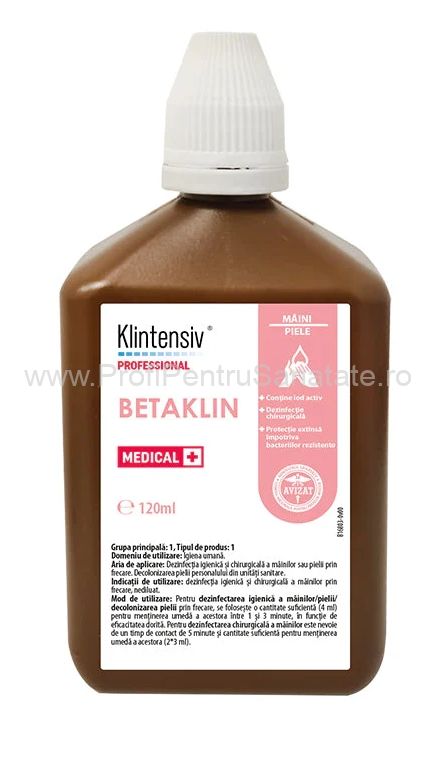 Dezinfectant pentru maini si tegumente Betaklin, Klintensiv, 120ml